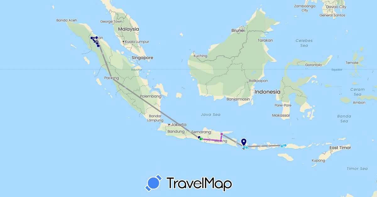 TravelMap itinerary: driving, bus, plane, train, boat in Indonesia (Asia)