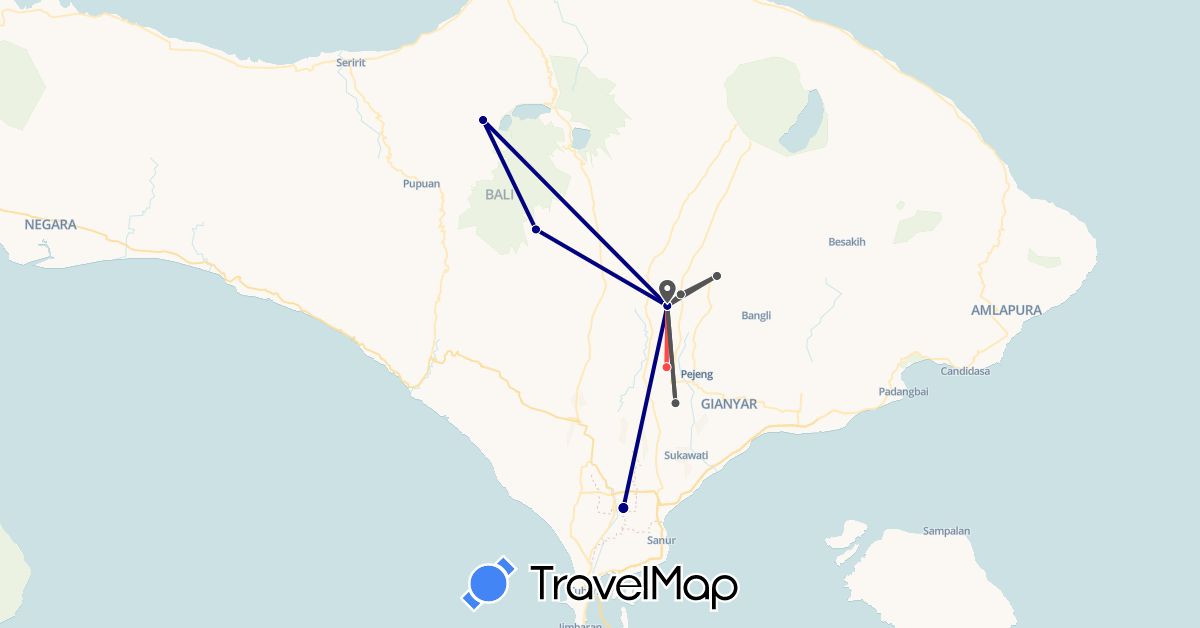 TravelMap itinerary: driving, hiking, motorbike in Indonesia (Asia)