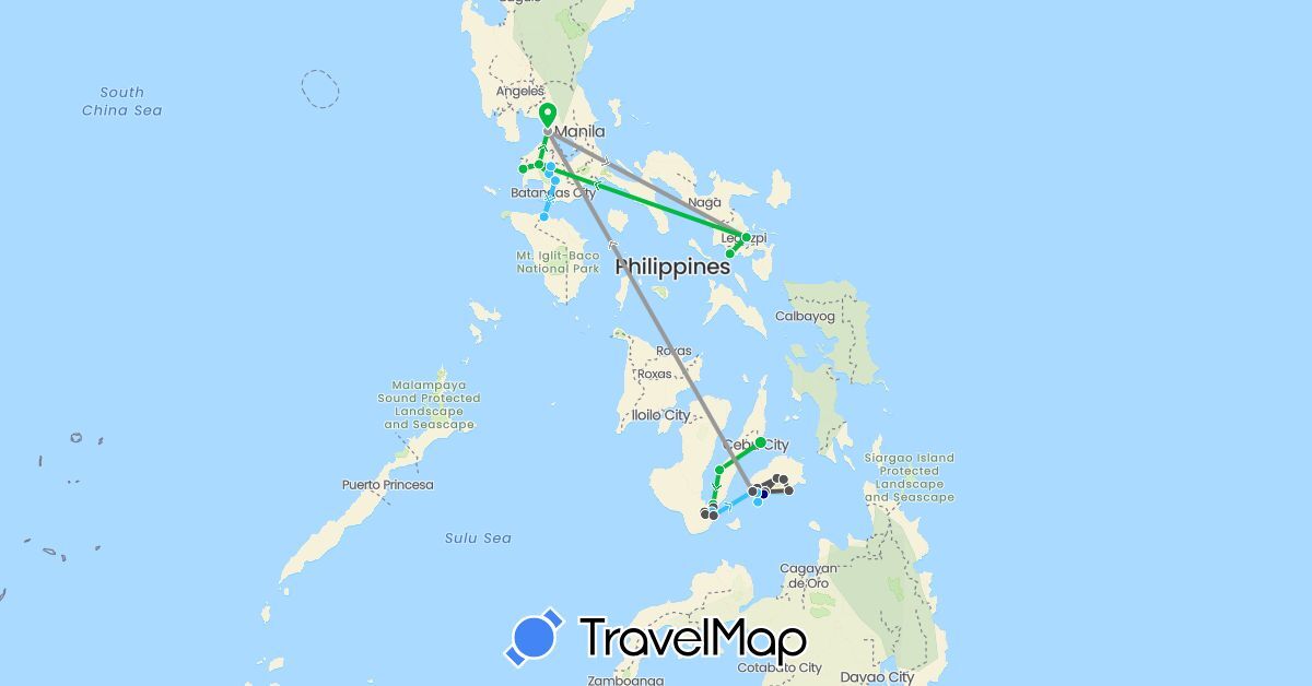 TravelMap itinerary: driving, bus, plane, boat, motorbike in Philippines (Asia)
