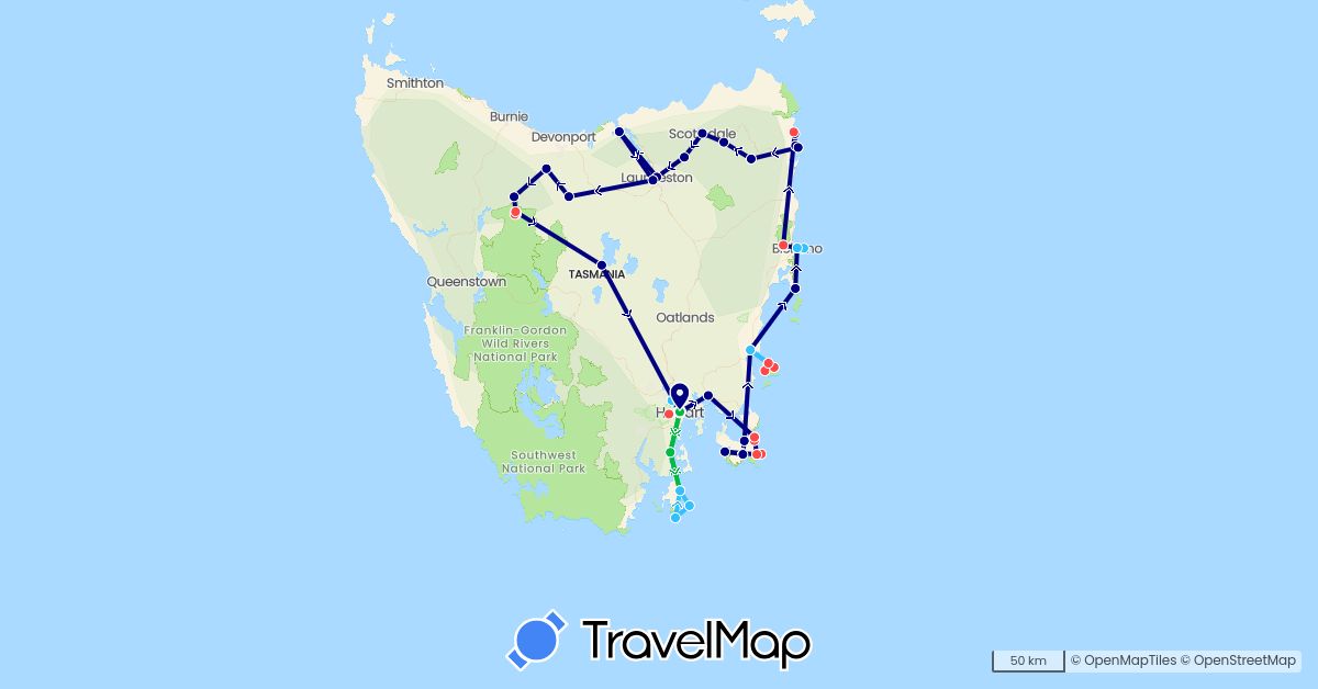 TravelMap itinerary: driving, bus, hiking, boat in Australia (Oceania)