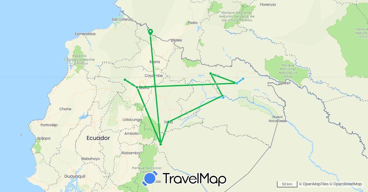 TravelMap itinerary: driving, bus, plane, boat in Ecuador (South America)